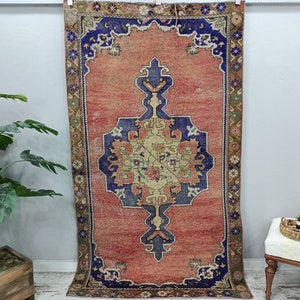 Oriental turkish rug, Vintage oushak rug, Wool vintage rug, Handmade rug, Living room rug, Bohemian rug, Boho rug, 4.2 x 7.2 feet, VT 2448