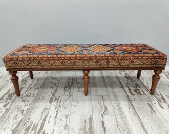 Long Seat Bench, Ottoman Bench, Upholstered Bench, Handmade Furniture, Rug Bench, Wood Work Bench, Kitchen Chair, 18x18x60'',