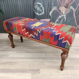 Multicolor bench, Seater bench, Piano bench, Ottoman bench, Upholstered bench, Footstool bench, Handwoven bench, 12x36x18&quot;, BENCH 20