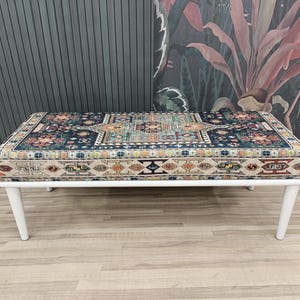 bedroom ottoman bench, wood bench, boho chair, dining table bench, ottoman bench seat, turkish rug bench, long ottoman bench, BENCH 160