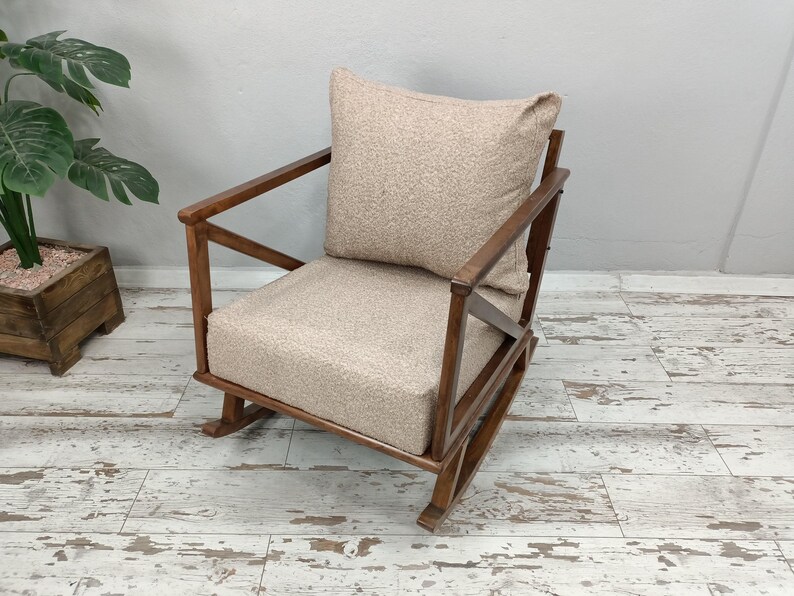 Mecedora artesanal, silla de madera maciza, silla cómoda, muebles de patio, silla de interior y exterior, silla de dormitorio, silla de descanso, RC 1033 imagen 10