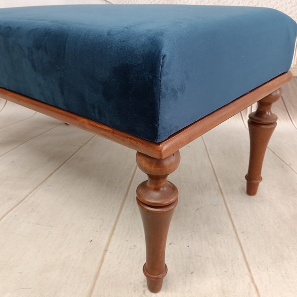 Banc avec coussin, Banc d'entrée, Banc avec repose-pieds, Banc bleu marine, Banc ottoman, Banc de coiffeuse, Cadeau pour elle, Banc moelleux, BENCH KM-13