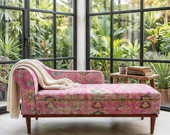 Pink chaise lounge sofa, Storage sofa couch, Upholstered daybed, Cat couch, Reading chair, Lounging sofa, Sofa bed, Sleeping chair, SOFA 66