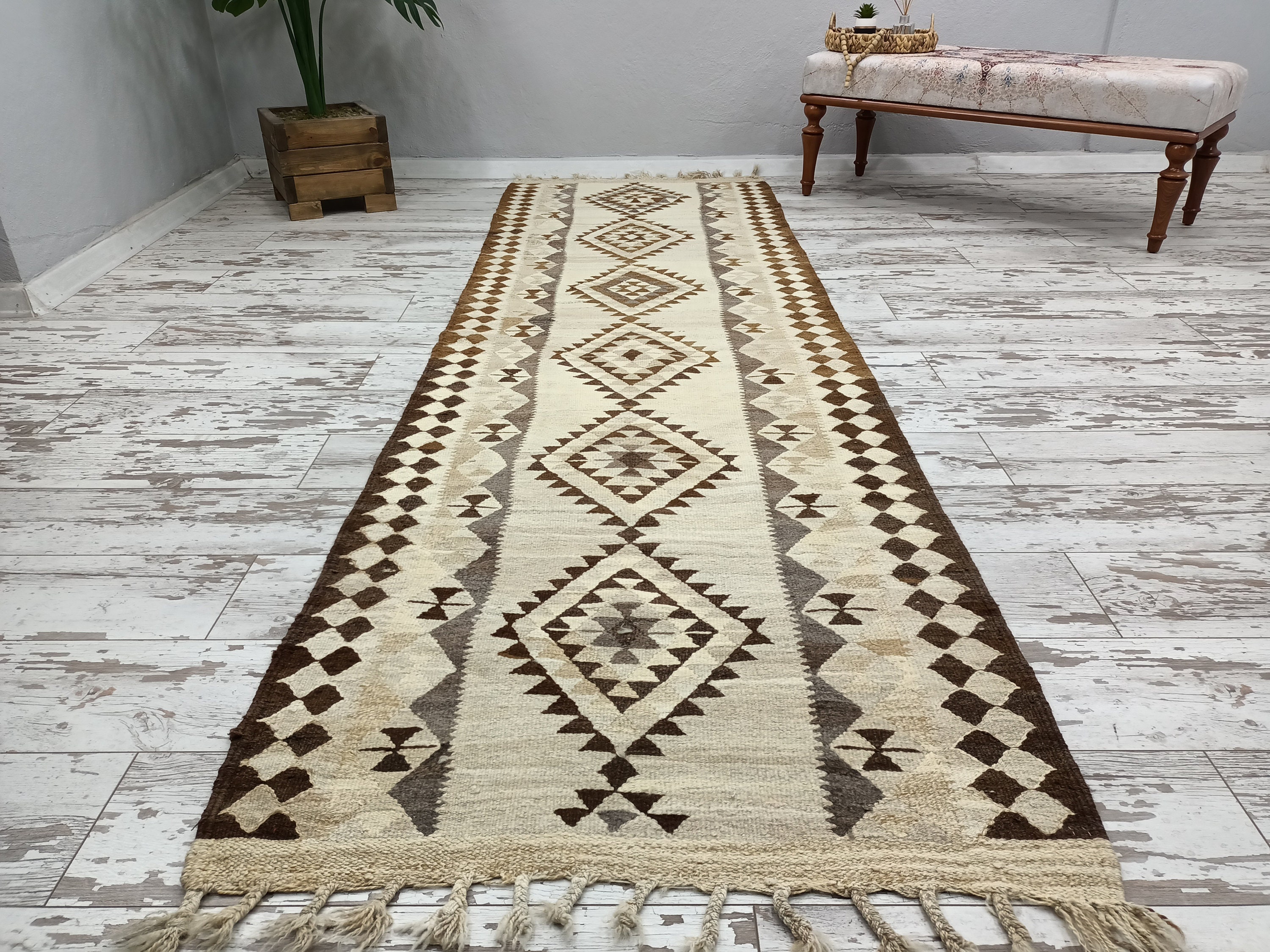 Herki Rug, Turkish Rug, Hallway Rug, Vintage Rug, Oushak Runner