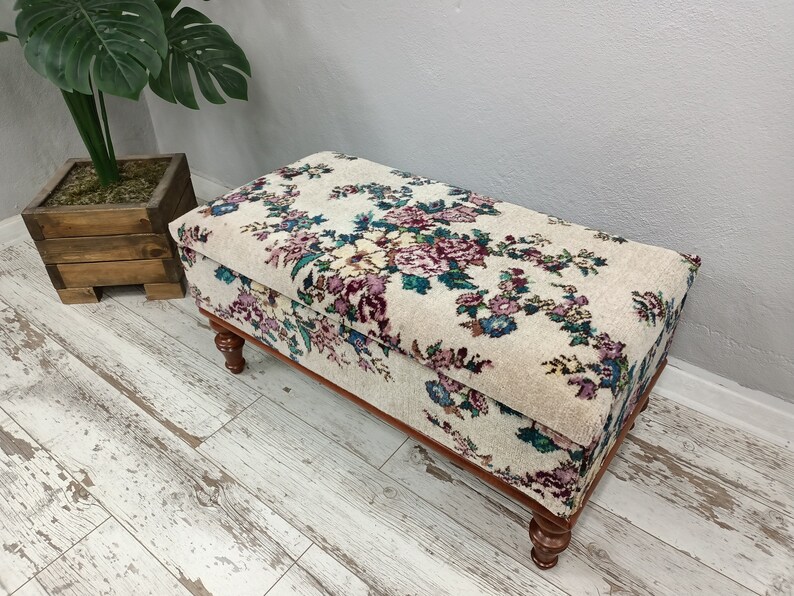 Ottoman Storage Vintage Rug Bench Kitchen Chair End Table Etsy