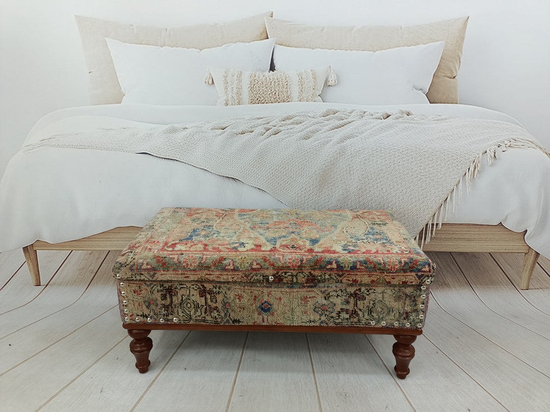 Ottoman Storage, Vintage Rug Bench, Piano Bench, Shoe Bench, Console Bench, Storage Chest, Entry