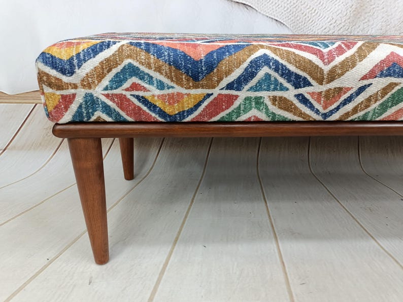 Otomana tapizada, mesa de centro de madera, banco de comedor moderno, banco reposapiés, banco con cojín, banco de esquina, mesa bohemia, BENCH 884 imagen 11