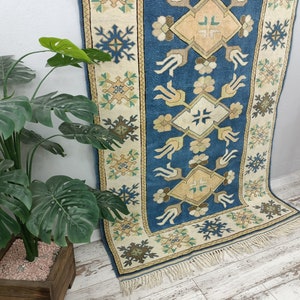 navy blue rug, oriental rug, vintage oushak rug, handknotted rug, turkish area rug, saloon rug, farmhouse rug, wool rug, 5.1x7.7 ft VT 4072 image 7