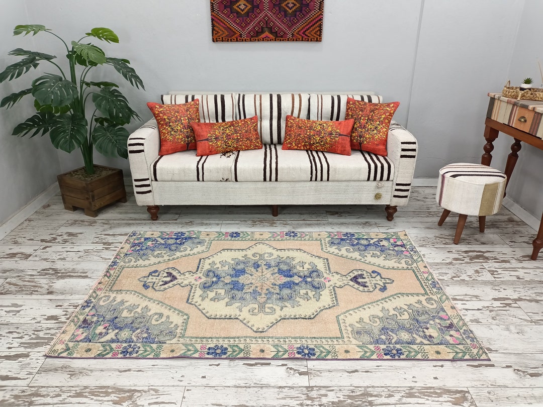 Handknotted Rug, Pink Blue Rug, Pale Color Rug, Oushak Rug, Saloon Rug, Pastel Rug, Decorative