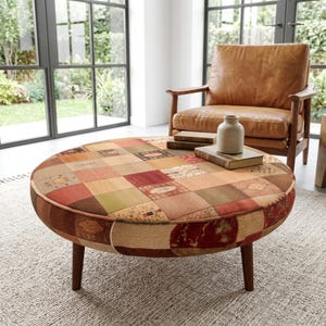 Colorful Square Patchwork Printed Round Coffee Table Low Floor Ottoman