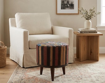 Taburete tipo puf, Taburete para tocador, Taburete tipo puf, Reposapiés otomano, Banco para alfombra Kilim, Taburete para maquillaje, Taburete para zapatos, Banco para piano, FS 1286