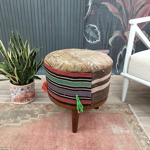 Mud room bench, Turkish rug bench, Sitting bench, Boho pouf stool, Dressing chair, Cocktail ottoman, Footstool, Foot rest, Porch seat, FS 54