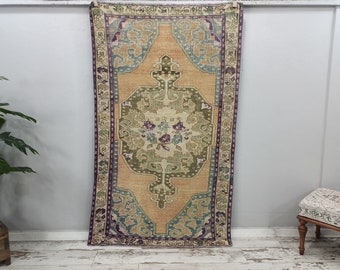mattor för sovrum, oushak ullmatta, handknuten matta, turkisk matta, orientalisk matta, vintagematta, elegant matta, låg luggmatta, 1,2 x 2,1 m, VT 5443