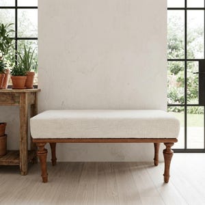 Minimalist Wool Bench | Rustic Antique Rectangular Entryway Wood Stool 12x36" VT 02