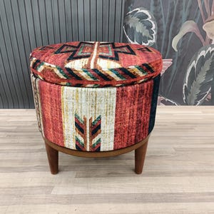 Pouf ottoman, Storage solution,  Vanity table bench, Barrel stool, Round bench, Upholstered bench, Storage bench, Shoe bench, FS 58-2