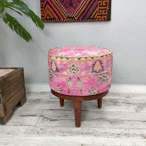 Pink footstool, Piano bench, Ottoman bench, Shoe bench, Round side table, Vanity pouf, Frontdoor bench, Sitting bench, Cute stool, FS 66