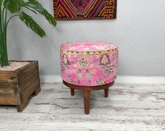 Pink footstool, Piano bench, Ottoman bench, Shoe bench, Round side table, Vanity pouf, Frontdoor bench, Sitting bench, Cute stool, FS 66