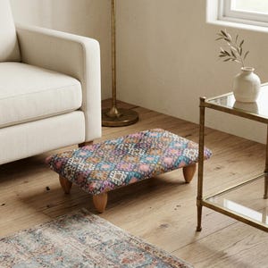 Tabouret court, tabouret en forme de selle, escabeau, tabouret bohème, tabouret polyvalent, plateau décoratif, banc avec coussin, banc avec repose-pieds, 37