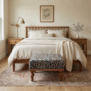 Bank met luipaardprint, portemonneebank, bank aan het uiteinde van het bed, harige bank, eettafelbank, hoge bank, Ottomaanse bank, telefoonbank, BENCH LEO-2