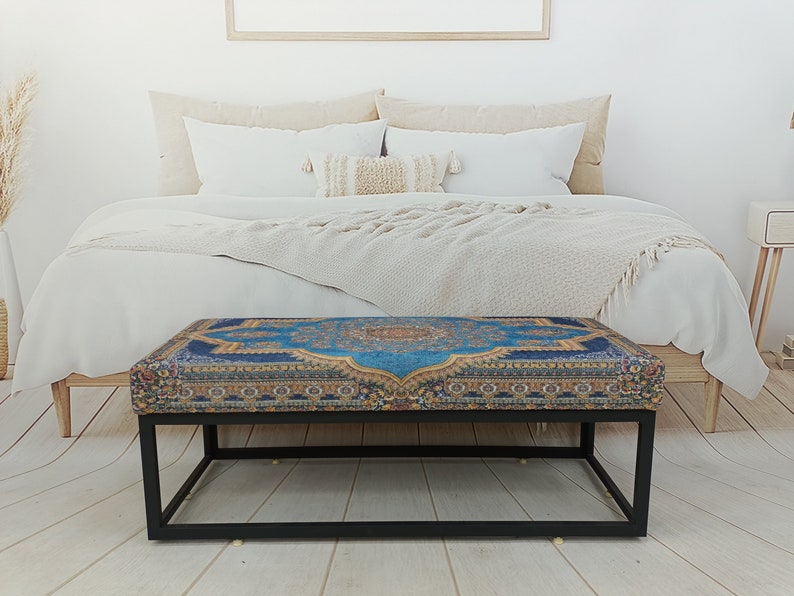 Bedroom Ottoman Bench Wood Bench Boho Chair Dining Table Etsy