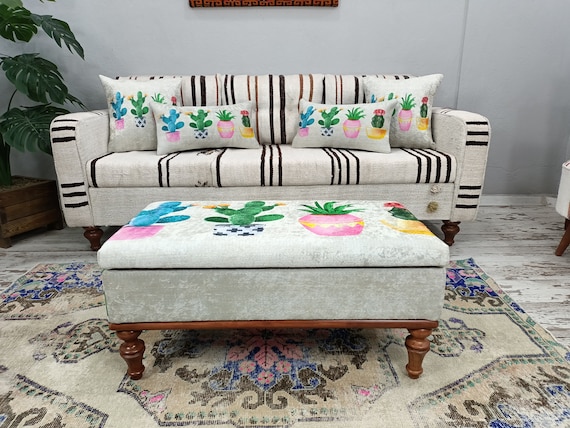 Upholstered Bench Cute Storage Trunk Coffee Table Footstool