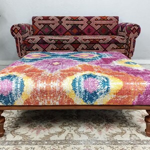 Ottoman coffee table, Handmade bench, Mid table bench, Dining table, Living room table, Upholstered bench, Bohemian bench, Footstool bench