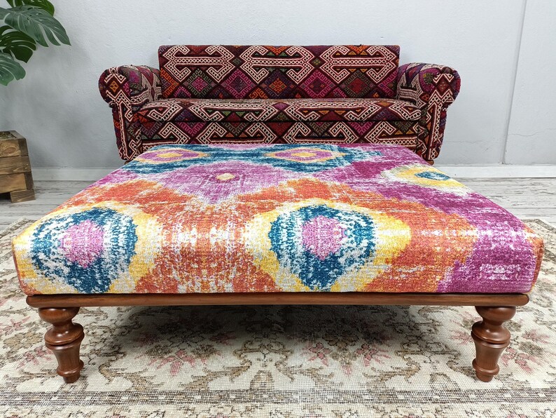 Ottoman coffee table, Handmade bench, Mid table bench, Dining table, Living room table, Upholstered bench, Bohemian bench, Footstool bench