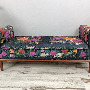 Storage Ottoman, Floral Loveseat, Upholstered Bench, Armed Bench, Living Room Sofa, Bohemian Couch, Vanity Bench, Lounge Bench, ST 18x51 880