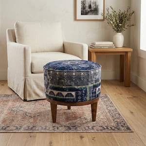 Upholstered Footstool, Vanity Stool, Navy Blue Pouf, Foot Rest Stool, Shoe Ottoman, Mudroom Bench, Pouf Chair, Sofa Side Table, FS 868
