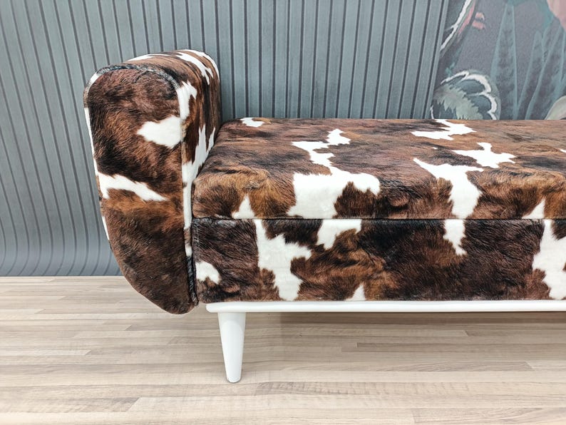 Cowhide pattern bench, Space saving bench, Fainting bench, Bench with arms, Ottoman storage, Furry bench, End of bed bench, ST COW-2