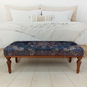 Handmade Furniture, Upholstered Bench, Hallway Bench, Wooden Coffee Table, Boho Chair, Kitchen seat, Navy rug Bench, Footstool''