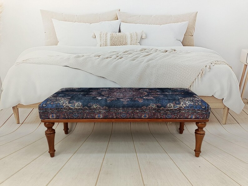 Handmade Furniture, Upholstered Bench, Hallway Bench, Wooden Coffee Table, Boho Chair, Kitchen seat, Navy rug Bench, Footstool''