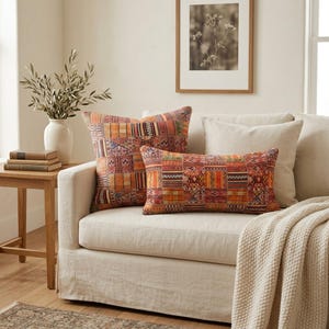 Rust Patchwork Kilim Pillow Cover | Terracotta Ethnic Sofa Cushion | Lumbar Bedroom Accent