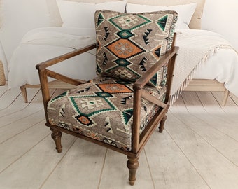 Kilim Beistellstuhl, Lounge Sessel, Relaxsessel, Bürostuhl, Einzelsessel, Handgefertigtes Möbel, Akzent Stuhl, Esstisch Stuhl, SOFA 38