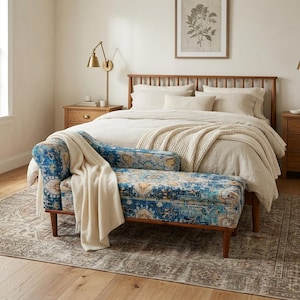 Sofá chaise longue, sofá tapizado, diván azul, sofá de salón, sofá cama, sillón, banco con respaldo, sofá con almacenamiento, SOFA 869