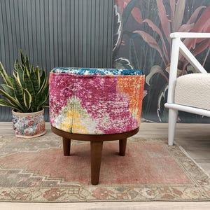 Home decor, Decorative footstool, Make-up pouf, Upholstered puff, Handmade round stool, Rustic stool, Round pouf chair, Piano stool, FS 81