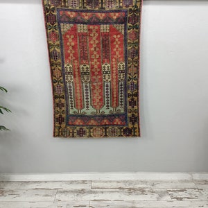 antique oushak rug, handmade turkish rug, hanging rug, studio rug, foyer rug, vintage rug, unique rug, traditional rug, 3.2 x 4.8 ft VT 3820