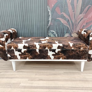 Cowhide pattern bench, Space saving bench, Fainting bench, Bench with arms, Ottoman storage, Furry bench, End of bed bench, ST COW-2