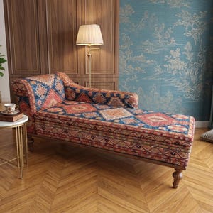 Sofá cama chaise longue con motivos orientales / Sofá clásico naranja y azul, SOFA 63