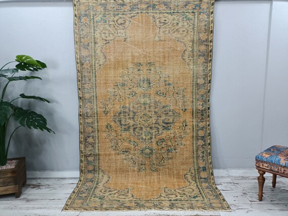 Vintage Rug, Rugs for Living Room, Orange Rug, Floral Rug