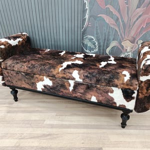 Cowhide pattern bench, Space saving bench, Fainting bench, Bench with arms, Ottoman storage, Furry bench, End of bed bench, ST COW-2