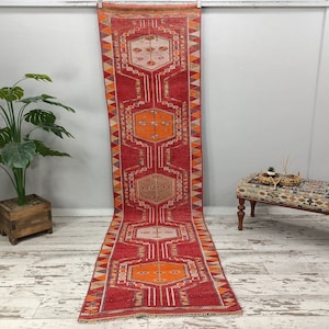 handmade rug, turkish rug, vintage rug, oushak rug, runner rug, bohemian rug, hallway rug, soft wool rug, 3.1 x 11.3 ft, VT 3443