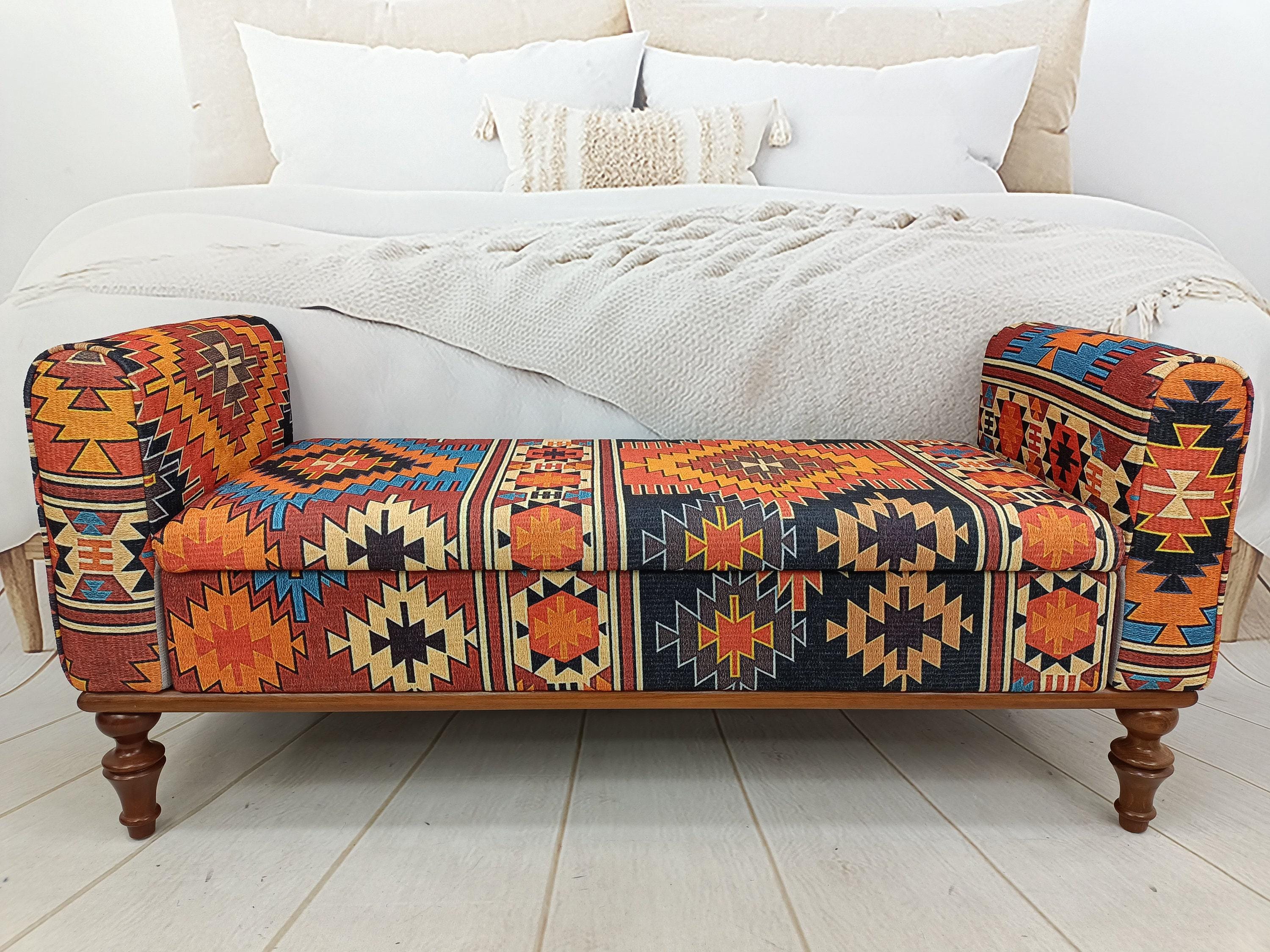 Storage Loveseat, Armed Ottoman Bench, Living Room Bench, Orange Sofa ...