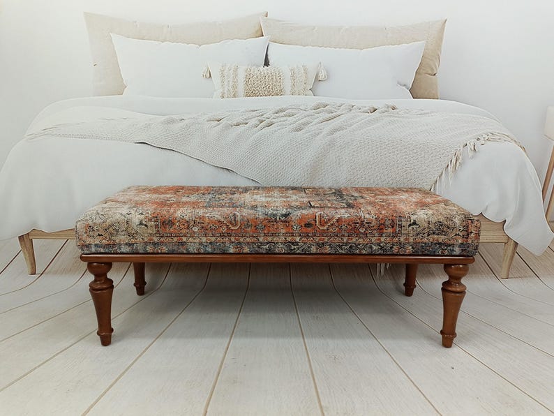 Upholstered Bedroom Bench, Turkish Rug Ottoman, Wooden Coffee Table, Kitchen Furnitures, Window Bench Seat, Padded Pouffe Ottoman, BENCH 794 image 11