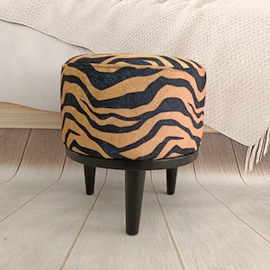Tiger print footstool, Vanity stool, Dressing table stool, Primitive bench, Pouf stool, Ottoman stool, Lobby stool, Upholstered bench, FS TG
