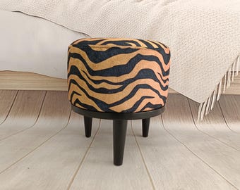Tiger print footstool, Vanity stool, Dressing table stool, Primitive bench, Pouf stool, Ottoman stool, Lobby stool, Upholstered bench, FS TG