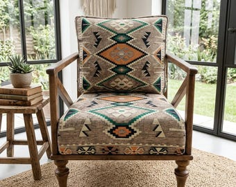 Kilim side chair, Lounge chair, Relaxing chair, Office chair, Single armchair, Handmade furniture, Accent chair, Dining table chair, SOFA 38