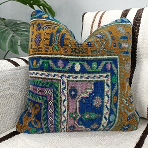 oriental pillow cover, oushak rug pillow, euro sham cover, wool pillow, nomadic cushion, throw decor pillow, 16x16 inch pillow, 16-16VT 314