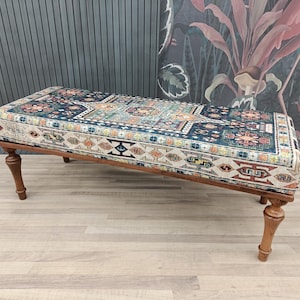 bedroom ottoman bench, wood bench, boho chair, dining table bench, ottoman bench seat, turkish rug bench, long ottoman bench, BENCH 160