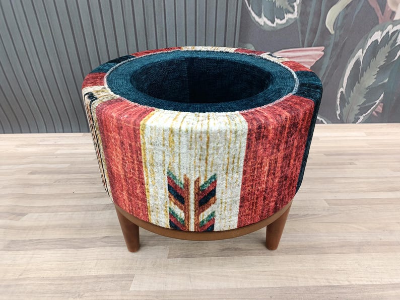 Pouf ottoman, Storage solution,  Vanity table bench, Barrel stool, Round bench, Upholstered bench, Storage bench, Shoe bench, FS 58-2
